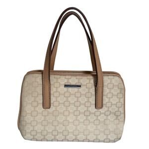 Nine West Beige Canvas Satchel Purse Handbag Top Handle Bag
